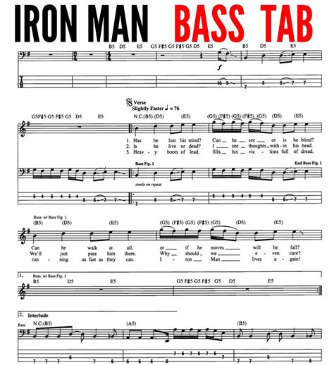 black sabbath iron man bass tab songsterr